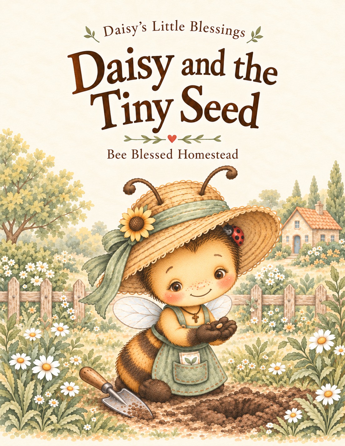 Daisy and the Tiny Seed book cover, featuring Daisy the garden bee holding a tiny seed