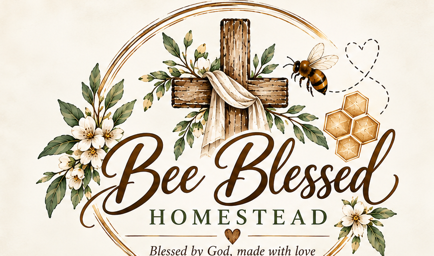Bee Blessed Homestead cross and honeybee logo