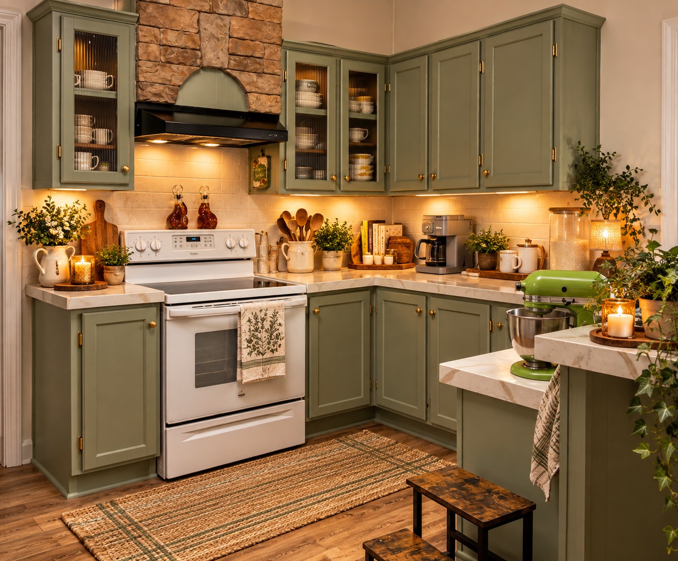 Approved sage-green farmhouse kitchen